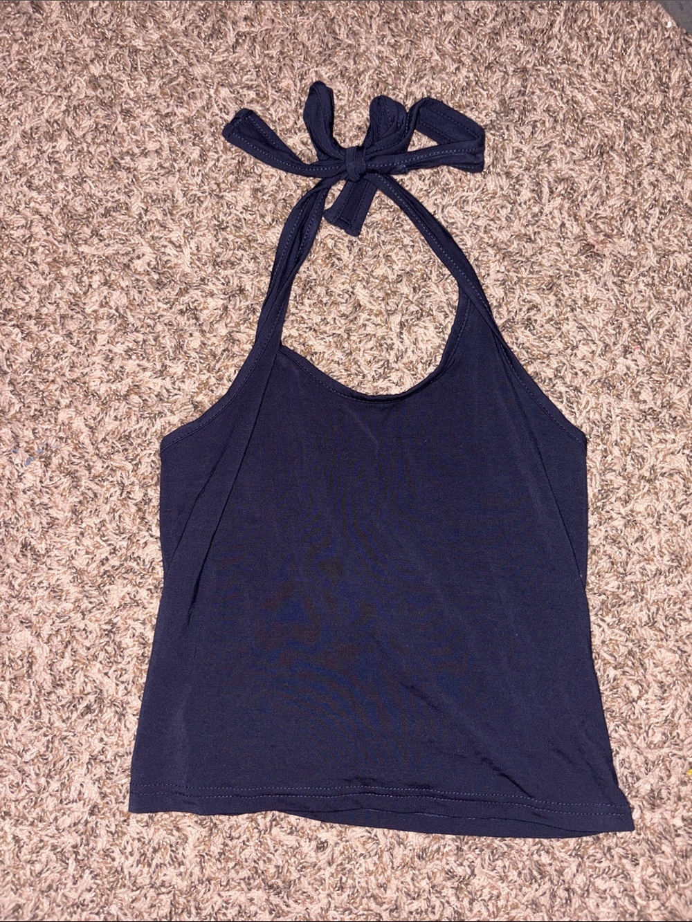Women's Navy Halter Tie Tank Top